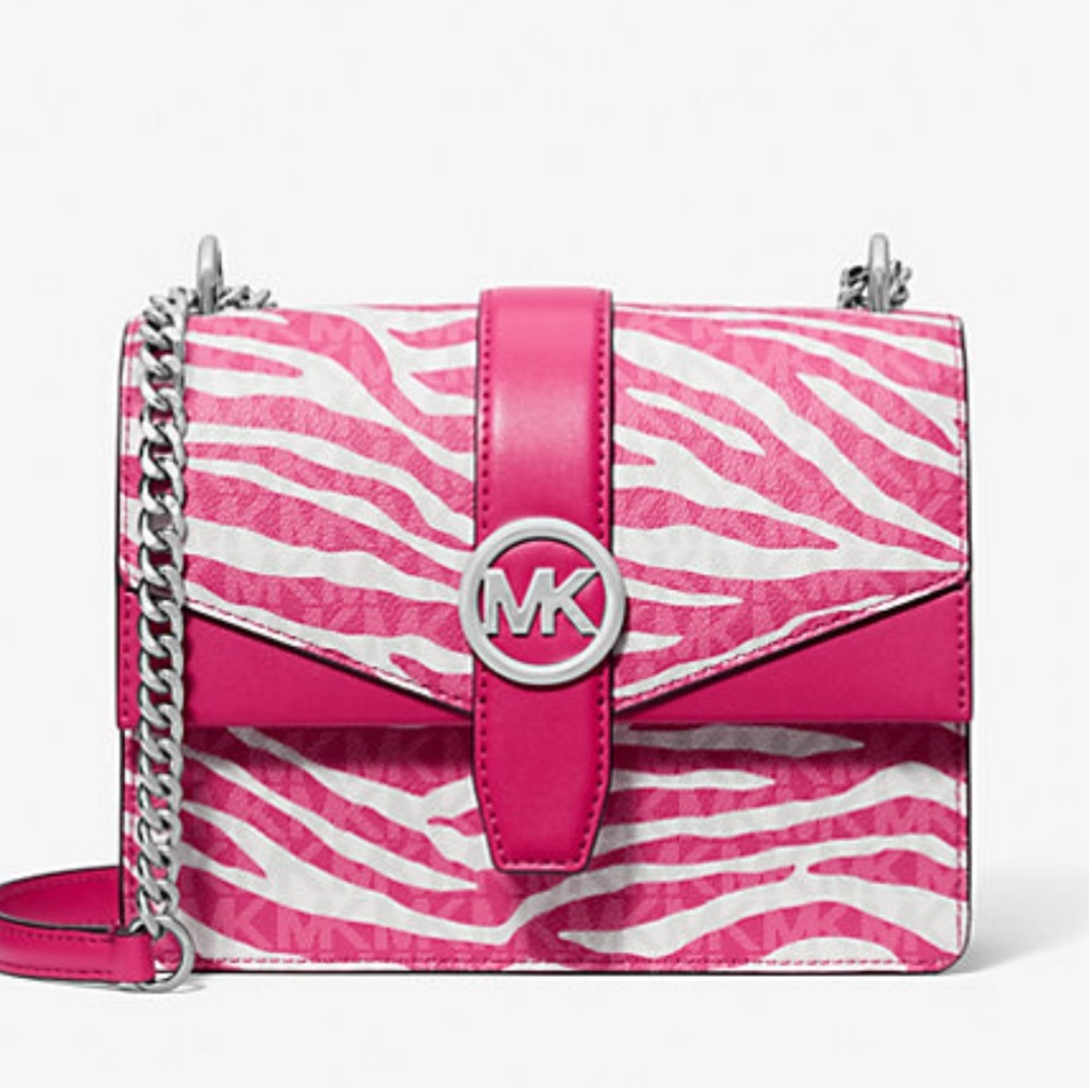 Michael Kors Greenwich Small Animal Print Logo Crossbody Bag Pink